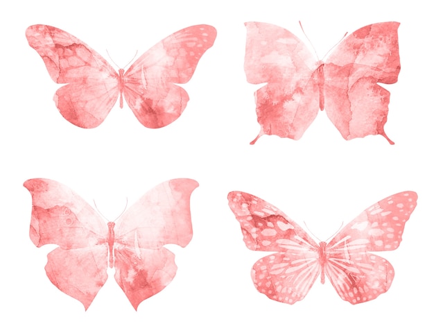 Papillons rouges isolés sur fond blanc. papillons tropicaux. insectes pour la conception. peintures à l'aquarelle