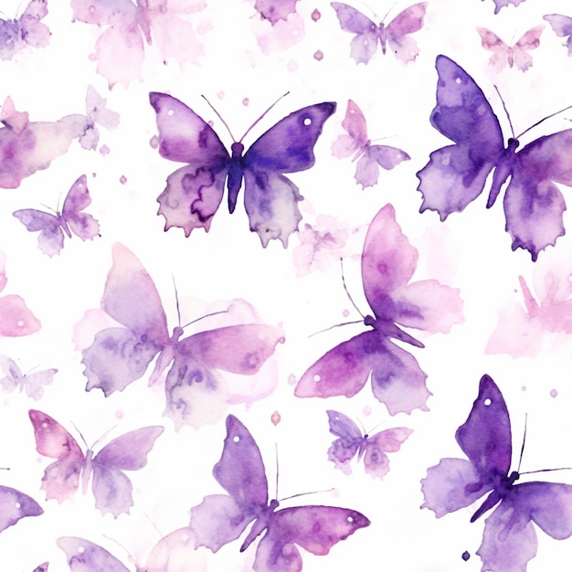 papillons violets et roses sur un fond blanc