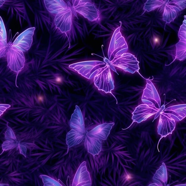 Photo les papillons violets volent dans les airs sur un fond noir.