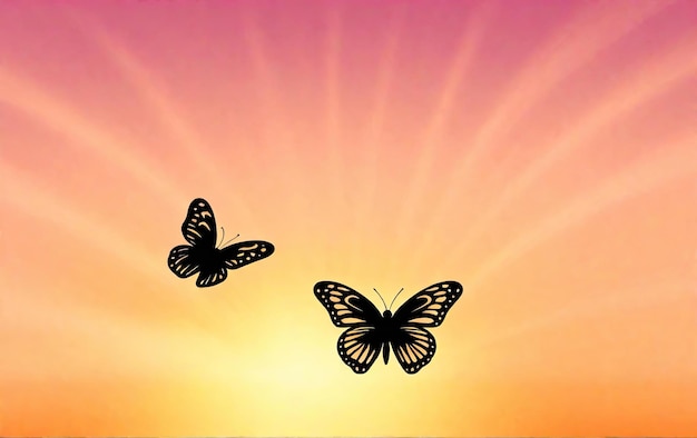 Papillons volants sur fond de coucher de soleil Place pour le texte