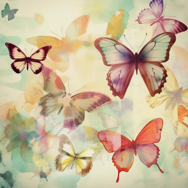 Les papillons volent dans les airs avec un fond coloré.