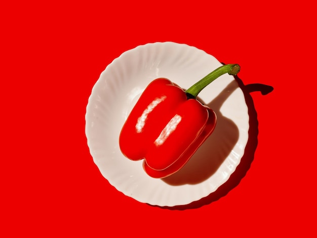 Paprika sur une assiette sur fond rouge