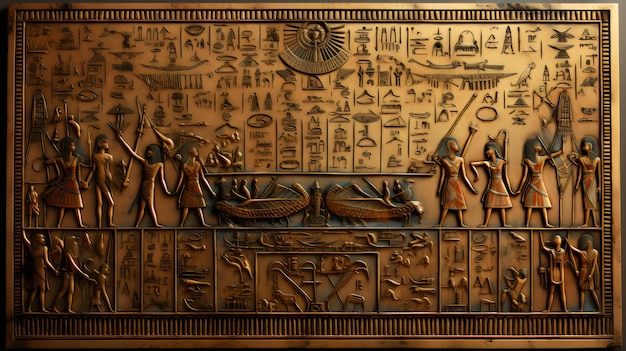 Photo papyrus égyptien ancien avec écriture hiéroglyphique et illustrations