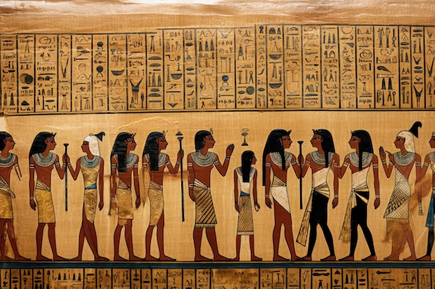 Papyrus égyptien avec des illustrations de personnes de l'Égypte ancienne Generative AI