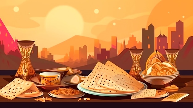 Pâque de Pessah avec affiche de vacances de matzah avec espace de copie Generative AI