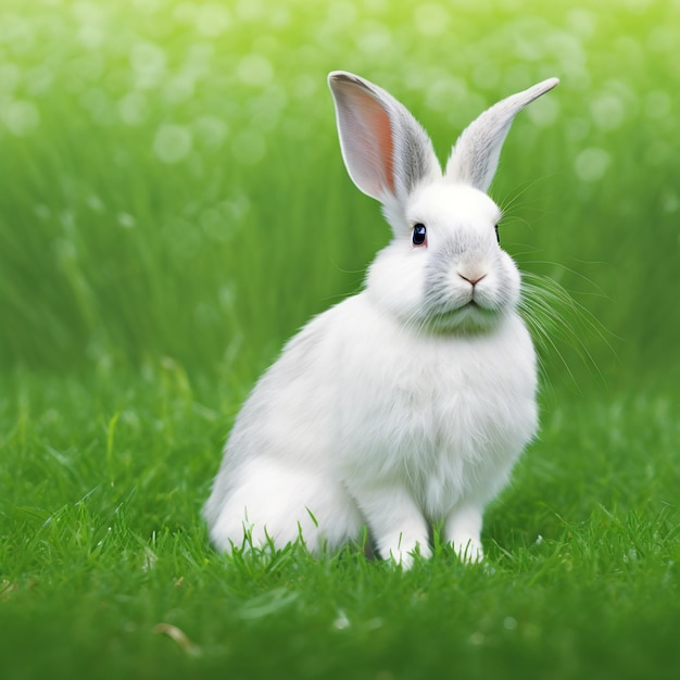 Pâques calme lapin Angora Satin portrait complet du corps assis dans un champ vert