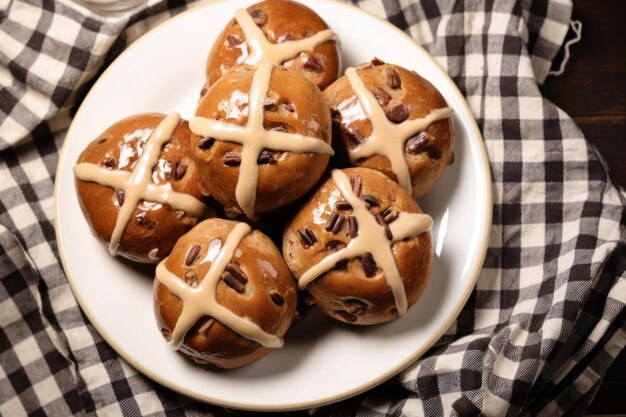 Pâques traditionnelles traitent des pains de croix chaudes sur un fond sombre AI générative