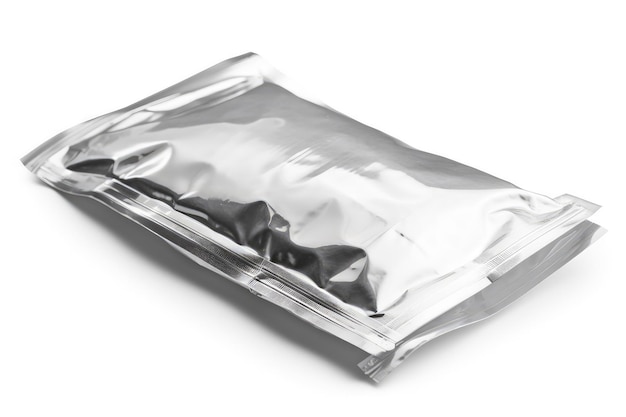 Un paquet argenté de papier d'aluminium avec le mot food dessus.