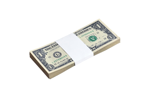 Paquet de billets d'un dollar américain isolé sur blanc Pack d'argent américain avec une haute résolution sur fond blanc parfait