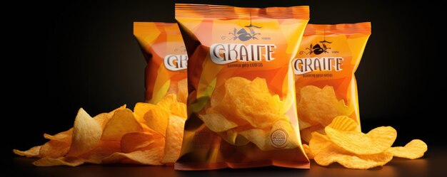 Photo un paquet de chips sur fond sombre ia générative