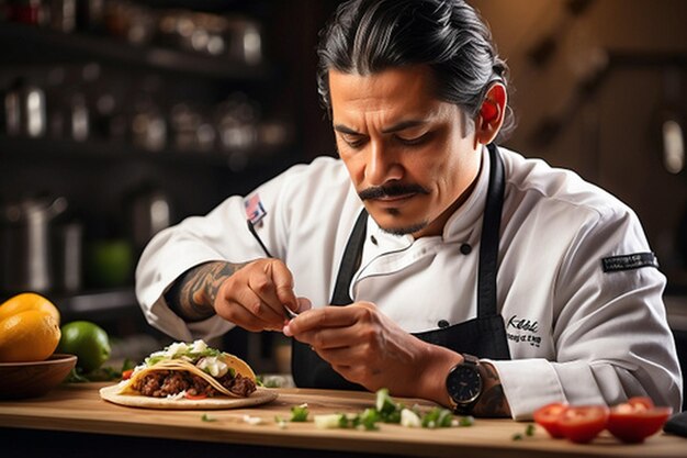 Photo par défaut, le chef assemble un taco à l'eau à la bouche avec une précision de 4 2jpg