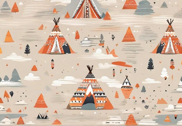 Photo par défaut modèle de wigwam indien tribal doodle minimaliste enfantin