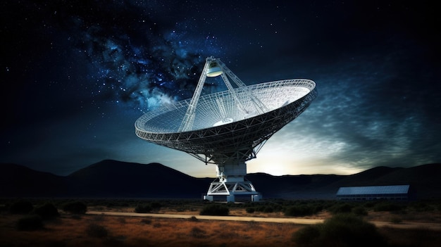 Une parabole massive de radiotélescope capturant les signaux des galaxies lointaines AI générative