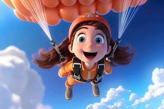 Un parachutiste émotionnel vole dans le ciel avec un parachute ouvert