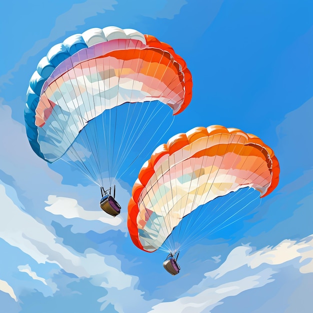 Parachutiste sur parachute coloré dans un ciel clair et ensoleillé