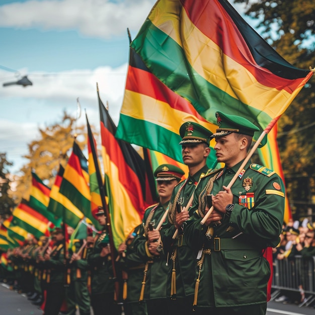 Parade de la fête nationale lituanienne Célébration des drapeaux Foule de rue