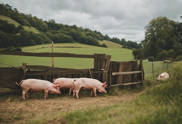 Photo le paradis des cochons une tapisserie rustique de la vie à la ferme
