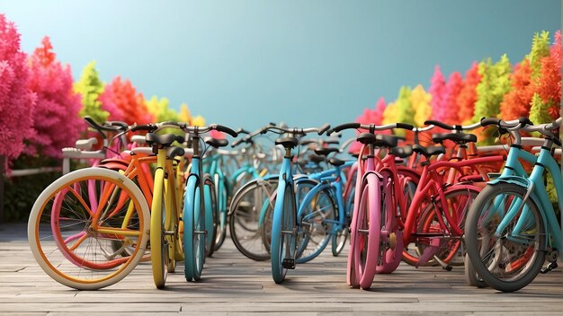 Photo le paradis des pédales, un paradis cyclable en plein air avec des vélos colorés