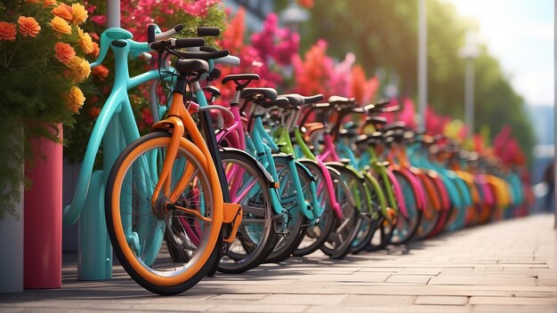 Photo le paradis des pédales, un paradis cyclable en plein air avec des vélos colorés
