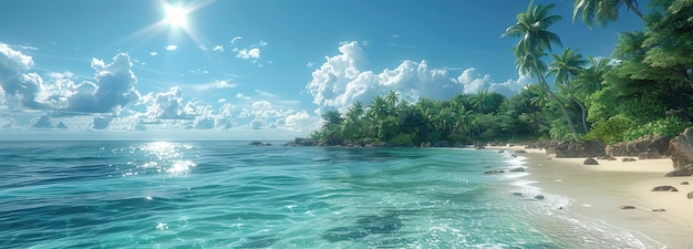 Photo un paradis de plage tropicale avec des palmiers et des eaux cristallines