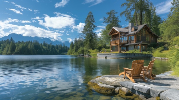 Photo un paradis de retraite tranquille au bord du lac où le temps semble ralentir et les soucis du monde