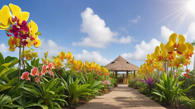 Un paradis tropical avec des orchidées exotiques aux couleurs vives