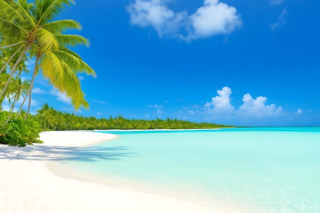 Paradis tropical ou plage de cocotiers ou lagon de sable blanc