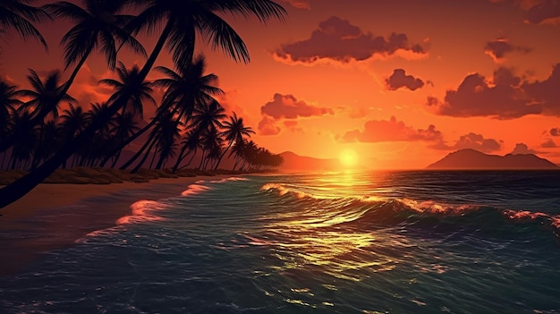 Paradise palms Hawaii silhouette mer IA générative