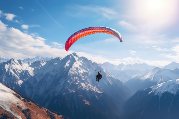 le parapente vole au-dessus des montagnes belle lumière