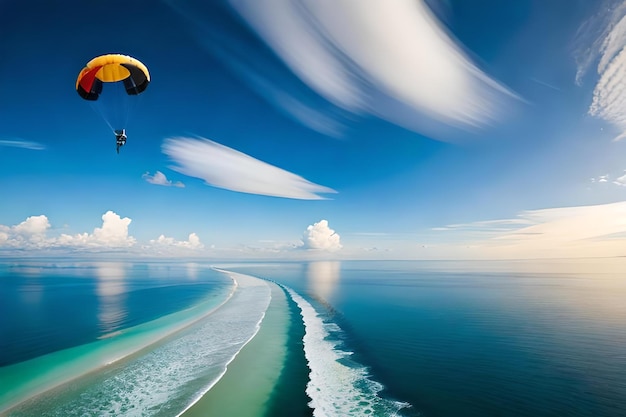 Un parapente vole au-dessus de l'océan.