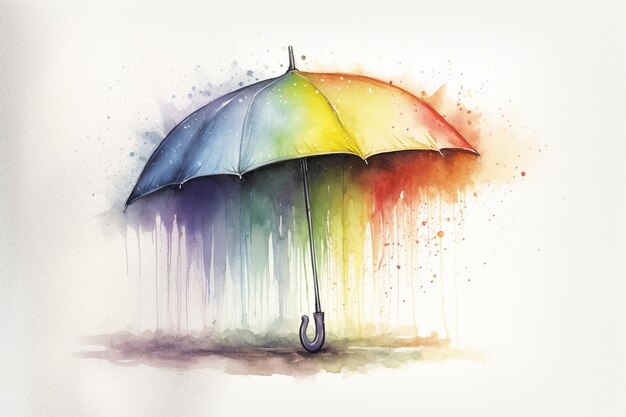 Parapluie arc-en-ciel sur fond blanc Aquarelle dessinée à la main illustration générative ai