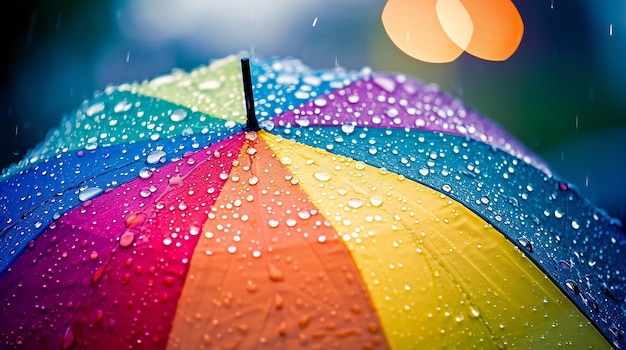 Photo parapluie arc-en-ciel avec des gouttes de pluie