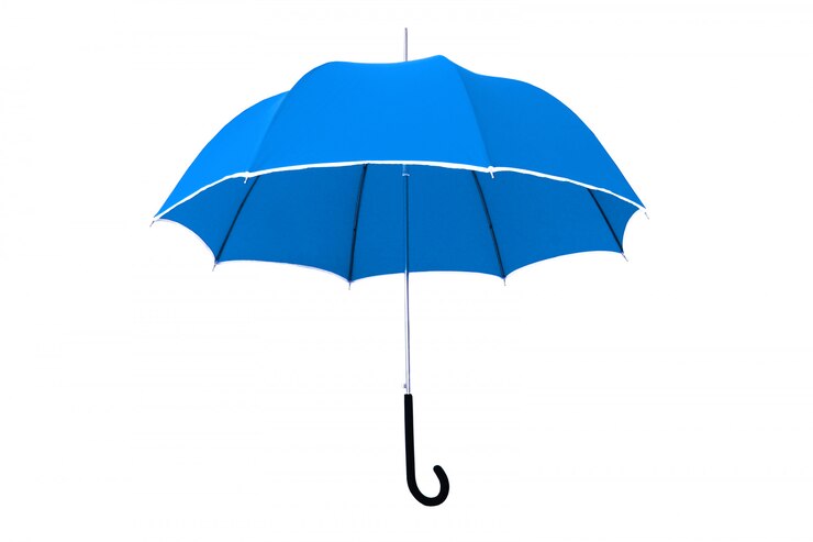 Parapluie bleu isolé sur blanc