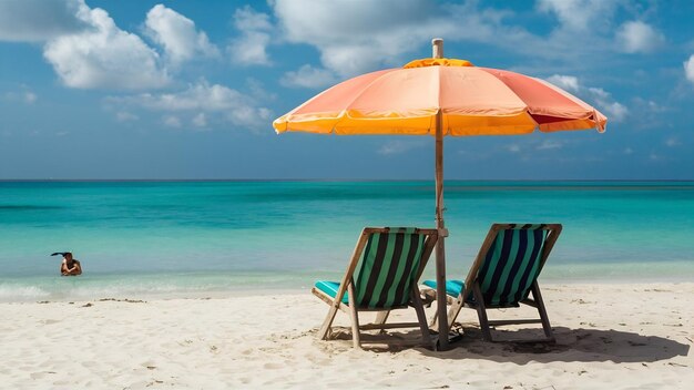 Parapluie et chaise sur la plage