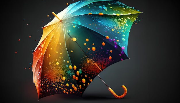 Un parapluie coloré avec des gouttes de pluie dessus