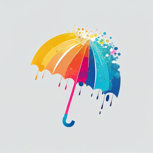 Un parapluie coloré avec une poignée multicolore est peint sur un fond blanc.