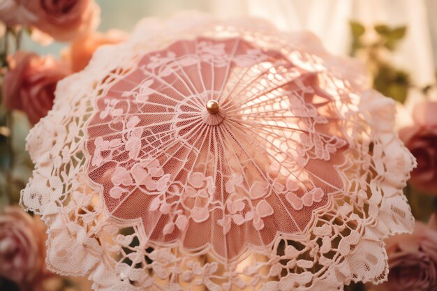 Photo parapluie en dentelle de l'époque édouardienne rose vintage cottagecore