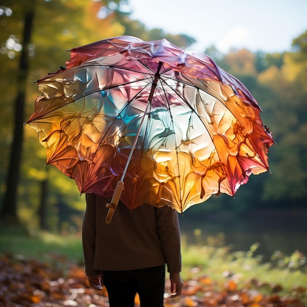 Un parapluie multicolore dans l'herbe