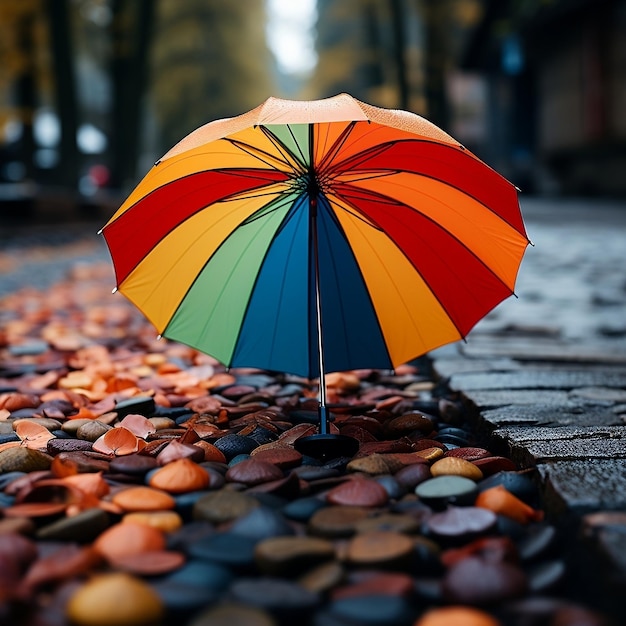 Un parapluie multicolore tombant sur le sol