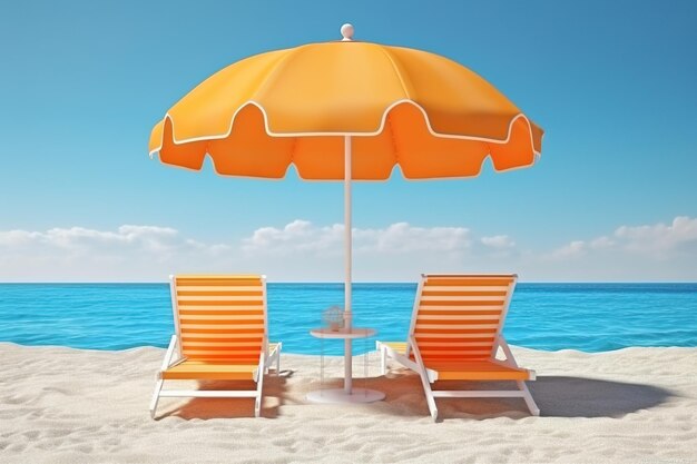 Parapluie de plage avec chaises anneau gonflable sur la plage