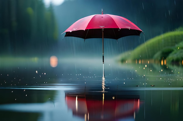 un parapluie rouge sous la pluie