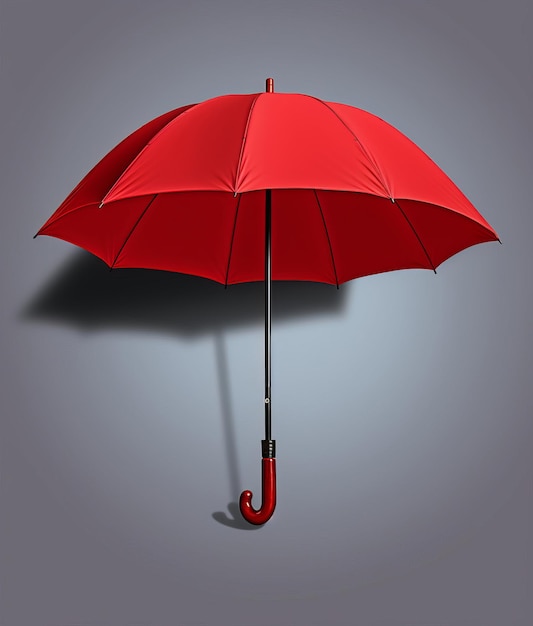 Un parapluie rouge suspendu à un crochet sur un mur gris