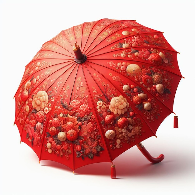 Parapluie rouge traditionnel asiatique sur un fond blanc