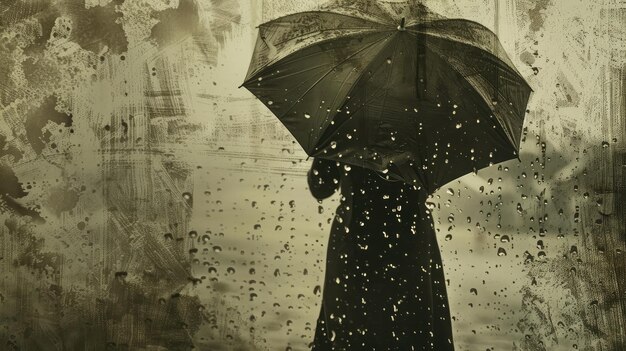 Parapluie sous la pluie dans un ton vintage