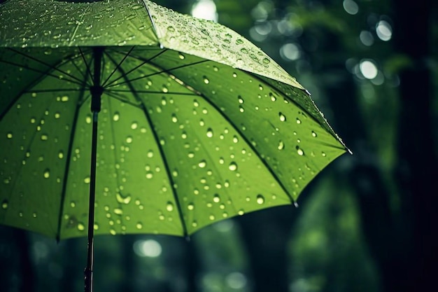 Parapluie verte sous la pluie