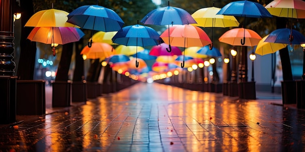 Des parapluies colorés dansant sous la pluie Des éclaboussures joyeuses de la magie de la mousson