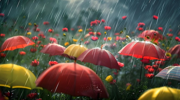 Photo des parapluies en fleurs une fleur résiliente au milieu de la tempête