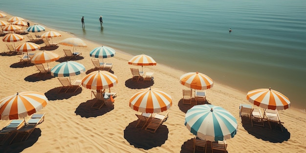 Des parapluies de plage jetant des ombres sur le sable près de l'eau