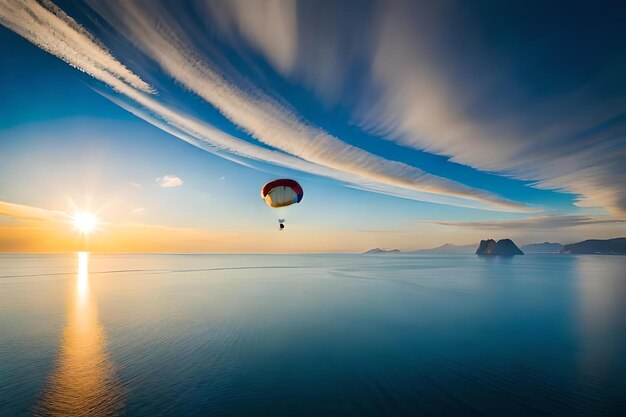 Un parasail vole dans le ciel au-dessus de l'océan.