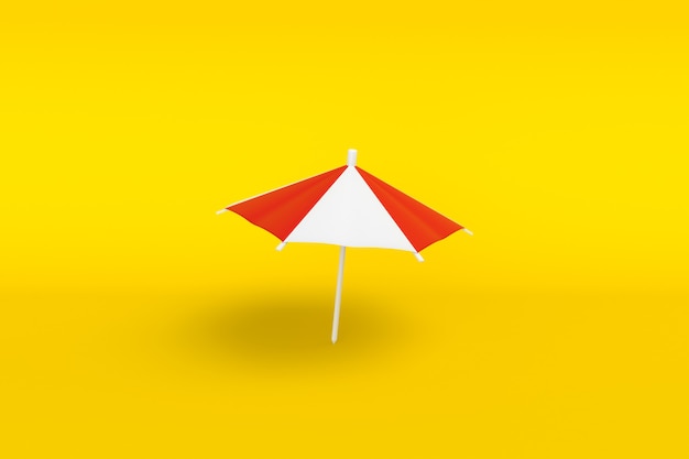 Parasol minimal sur fond jaune. Le symbole des vacances à la mer. illustration 3D